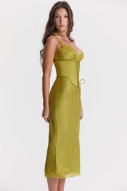 Salma Satin Slip Maxi Dress - Green