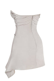 Jasmine Oyster Draped Strapless Corset Mini Dress - Beige