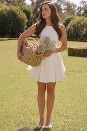 Claretta White Pleated Cotton Mini Dress - White