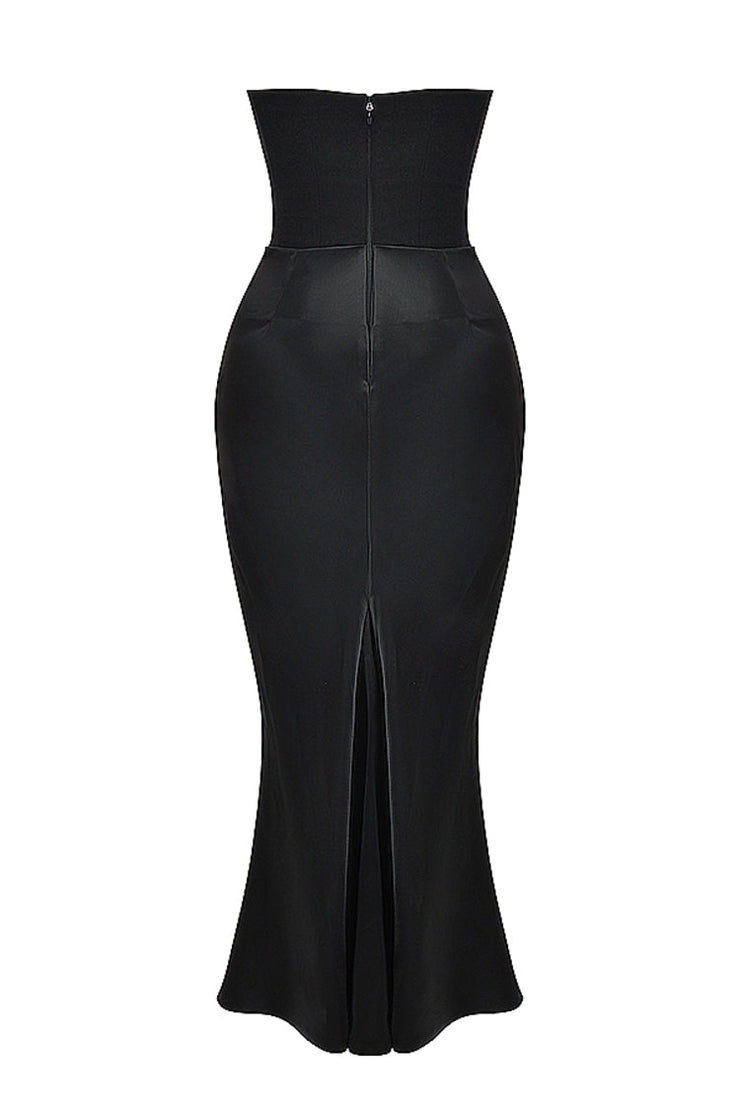 Persephone Black Strapless Corset Maxi Dress - Black