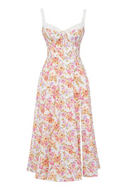 Sabrina Ivory Print Bustier Sundress Midi Dress - Pink