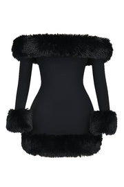 Keilani Black Long Sleeves Faux Fur Mini Dress -