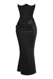 Persephone Black Strapless Corset Maxi Dress - Black Dresses