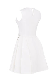 Claretta White Pleated Cotton Mini Dress - White