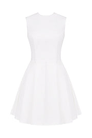 Claretta White Pleated Cotton Mini Dress - White