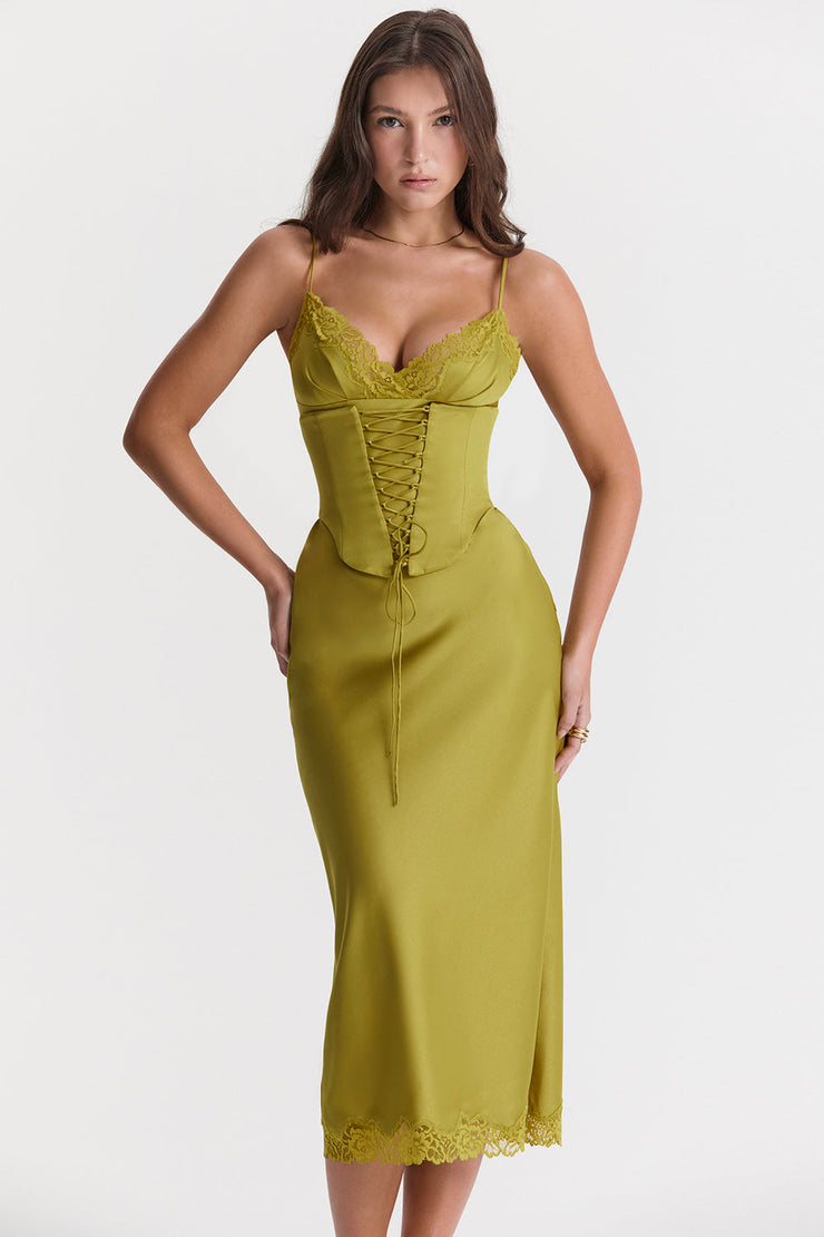 Salma Satin Slip Maxi Dress - Green