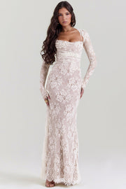 Artemis Vintage Cream Lace Maxi Dress - White / Beige