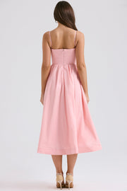 Lolita Rose Pink Cotton Corset Sundress Midi Dress - Pink