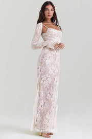 Artemis Vintage Cream Lace Maxi Dress - White / Beige