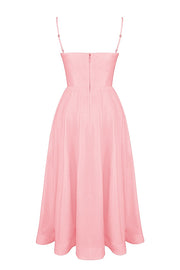 Lolita Rose Pink Cotton Corset Sundress Midi Dress - Pink