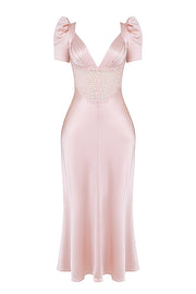 Rafaela Soft Peach Pure Silk & Lace Dress Maxi - Pink