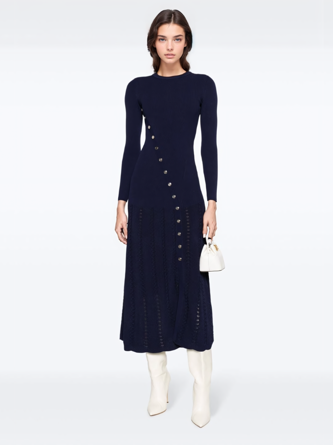 Knitted Maxi Dress - Dark Blue Dresses