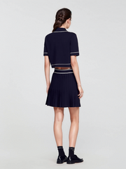 Cropped Polo-Neck Top Mini Tennis Skirt Set- Dark Blue Dresses