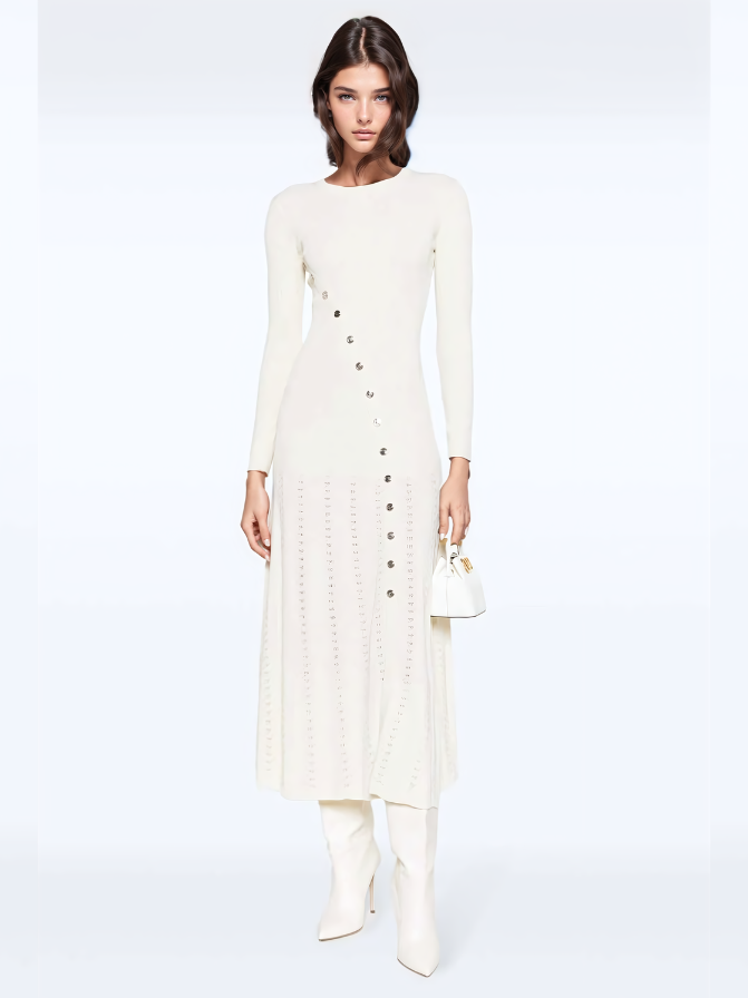 Sandr Rib-Knit Midi Dress - Beige Dresses