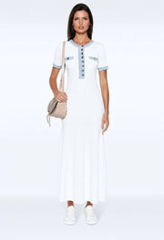 Denim-Trim Knitted Maxi Dress - White Dresses