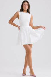 Claretta White Pleated Cotton Mini Dress - White