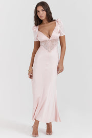 Rafaela Soft Peach Pure Silk & Lace Dress Maxi - Pink