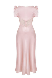 Rafaela Soft Peach Pure Silk & Lace Dress Maxi - Pink