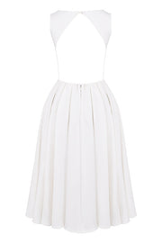 Cindy White Twill Midi Dress Sundress - White