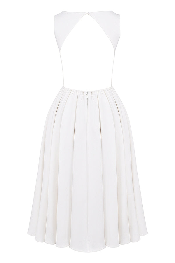 Cindy White Twill Midi Dress Sundress - White