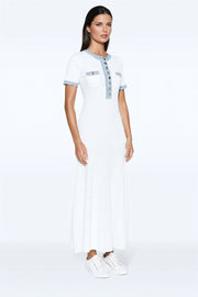 Denim-Trim Knitted Maxi Dress - White Dresses