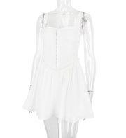 Cupid White Pleated Mini Dress - White