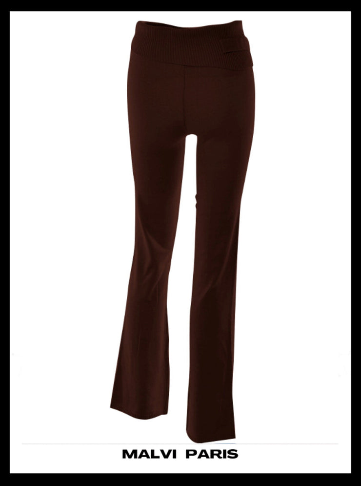 Fleur Low Rise Soft Cloud Chocolate Knit Pant - Dark Brown