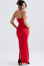 Shani Red Satin Corset Maxi Dress - Red Party Dress