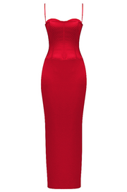 Shani Red Satin Corset Maxi Dress - Red Party Dress