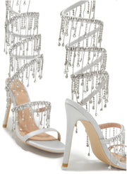 Moon Embellished Around The Ankle Heels - Silver High Heels