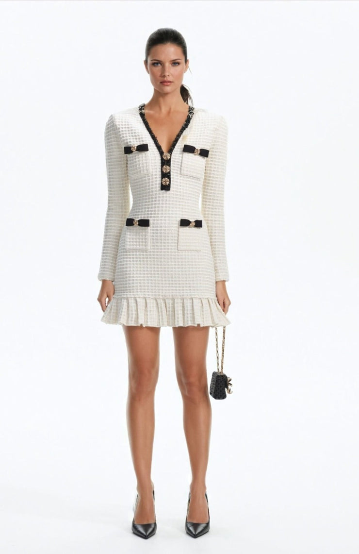 Victoria Cream Textured Knit Mini Dress - White