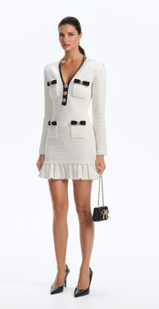 Victoria Cream Textured Knit Mini Dress - White