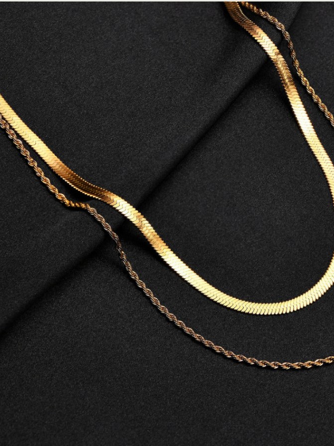 Snake Double Chain Necklace - Gold