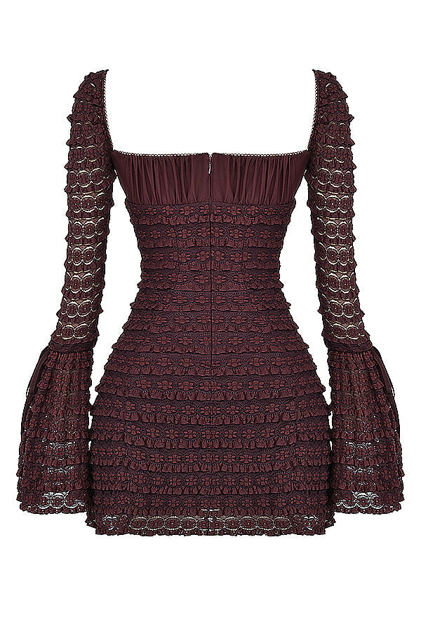 Marisa Espresso Lace Mini Dress - Dark Brown