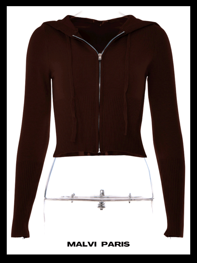 Aimee Zip Up Soft Cloud Knit Chocolate Hoodie Top - Dark Brown - MALVI PARISMALVI PARIS