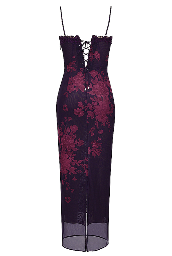 AIZA GRAPE FLORAL PRINT MAXI DRESS - Dark Purple - MALVI PARISMALVI PARIS