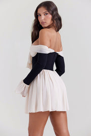 ALANA BLACK & CREAM OFF SHOULDER DRESS - White - MALVI PARISMALVI PARIS