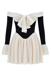 ALANA BLACK & CREAM OFF SHOULDER DRESS - White - MALVI PARISMALVI PARIS