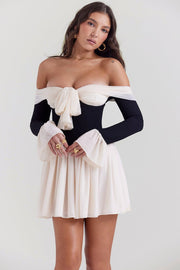 ALANA BLACK & CREAM OFF SHOULDER DRESS - White - MALVI PARISMALVI PARIS