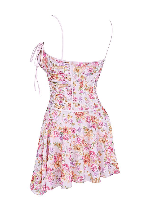 ALEJANDRA LIGHT LAVENDER FLOWER PRINT CORSET MINI DRESS - Beige - MALVI PARISMALVI PARIS