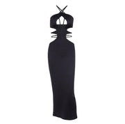 ALEXA HALTERNECK STRAPPY CUTOUT MAXI DRESS - JET Black - MALVI PARISMALVI PARIS