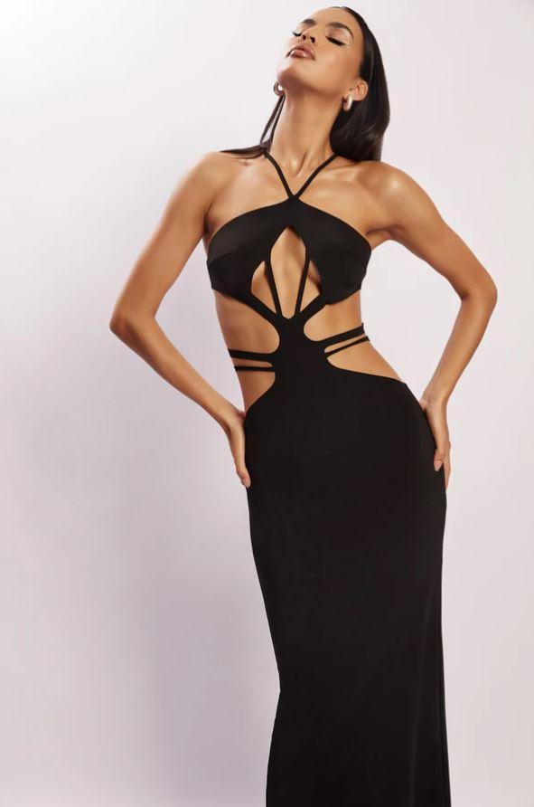 ALEXA HALTERNECK STRAPPY CUTOUT MAXI DRESS - JET Black - MALVI PARISMALVI PARIS