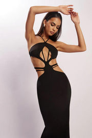 ALEXA HALTERNECK STRAPPY CUTOUT MAXI DRESS - JET Black - MALVI PARISMALVI PARIS