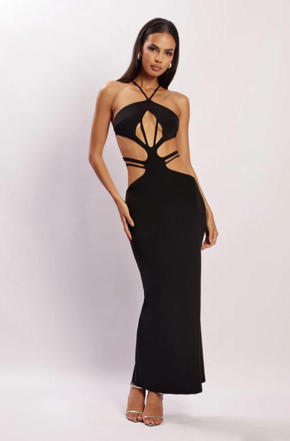 ALEXA HALTERNECK STRAPPY CUTOUT MAXI DRESS - JET Black - MALVI PARISMALVI PARIS