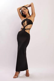 ALEXA HALTERNECK STRAPPY CUTOUT MAXI DRESS - JET Black - MALVI PARISMALVI PARIS