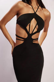 ALEXA HALTERNECK STRAPPY CUTOUT MAXI DRESS - JET Black - MALVI PARISMALVI PARIS