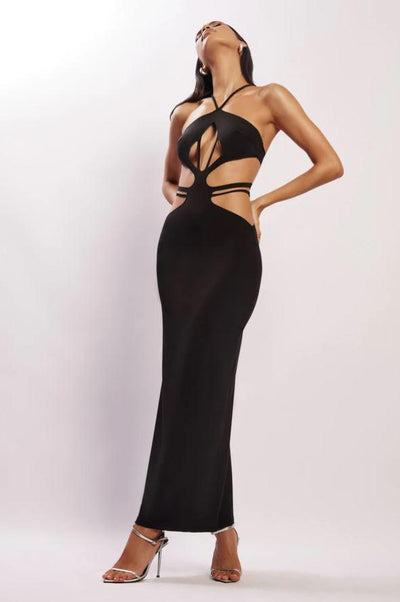 ALEXA HALTERNECK STRAPPY CUTOUT MAXI DRESS - JET Black - MALVI PARISMALVI PARIS