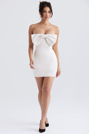 ARIELLA IVORY SATIN CRYSTAL EMBELLISHED BOW MINI DRESS - White - MALVI PARISMALVI PARIS