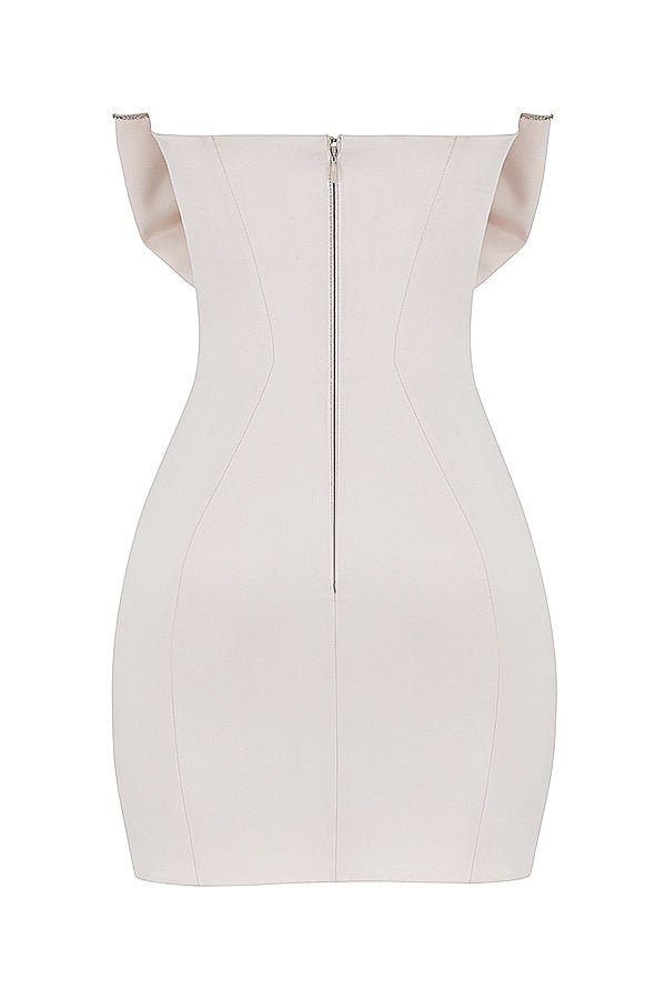 ARIELLA IVORY SATIN CRYSTAL EMBELLISHED BOW MINI DRESS - White - MALVI PARISMALVI PARIS