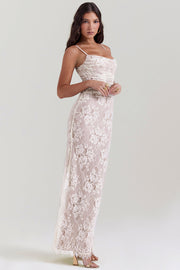 Artemis Vintage Cream Lace Maxi Dress - White / Beige